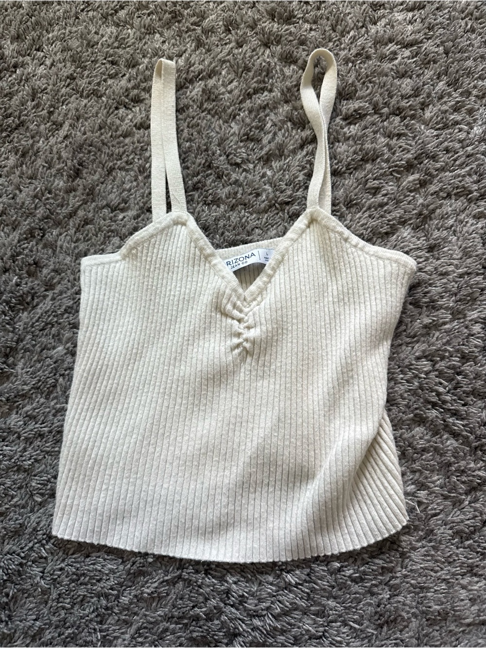 Arizona Jean Company Cream Ribbed V-Neck Tank with Spaghetti Straps